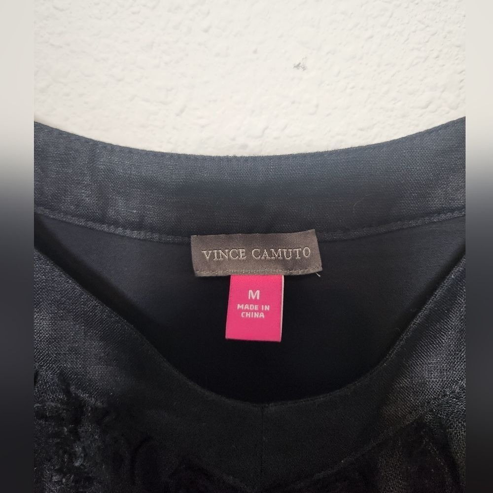 Vince Camuto Black Sleeveless Linen Blend Shift Dress Medium Lined‎ Resortwear - Picture 3 of 8